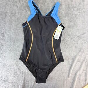 Charmo Womens Sporty One Piece Swimsuit Black Blue Racerback Size S New